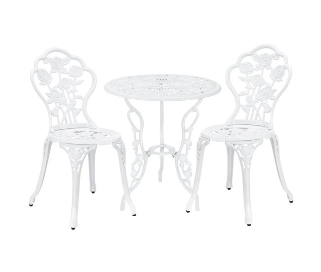 [casa.pro] Set bistro aluminio fundido mesa + 2 sillas Blanco