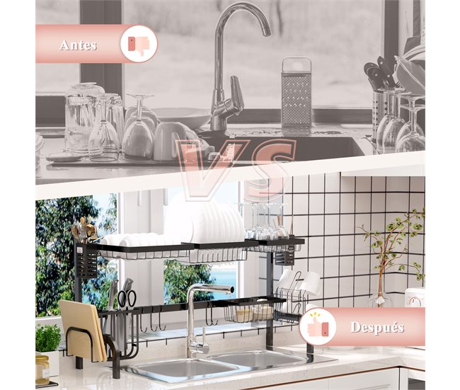 Escurridor de Platos Acero HOMCOM, hogar - cocina Negro