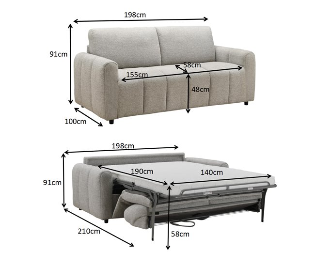 Sofá cama 3 plazas KUKY Gris