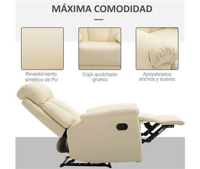 Sillón Reclinable Acero, MDF, PU y Espuma HOMCOM Blanco