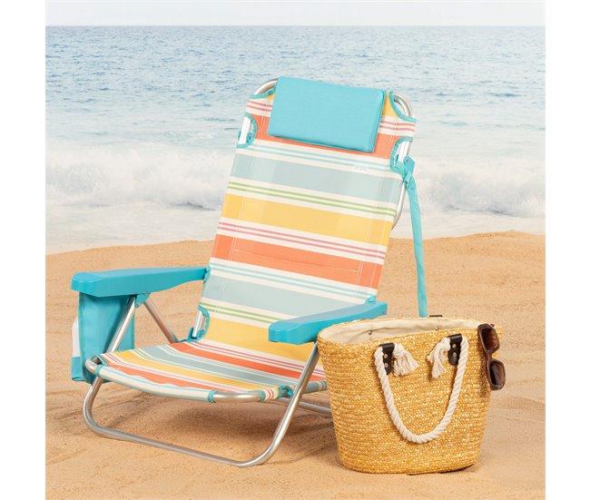 Aktive Silla plegable playa, aluminio, 5 posiciones y bolsillo Multicolor