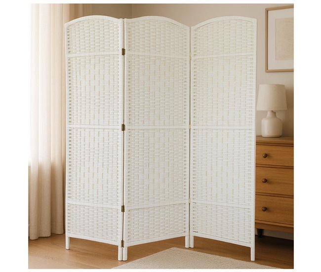 Acomoda Textil – Biombo 3 paneles 180x50 cm Separador de Ambientes Decorativo, Elegante y Funcional para Interior. Panel Blanco de Privacidad Divisor Espacio para Dormitorio, Salón, Oficina y Vestidor Blanco