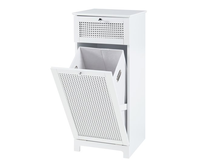 Mueble para ropa sucia Karlsøy con cesto extraíble MDF Blanco