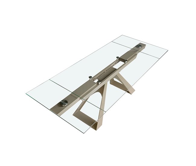 ANGEL CERDA Mesa comedor extensible rectangular cristal templado y acero gris taupé 240x100 Transparente