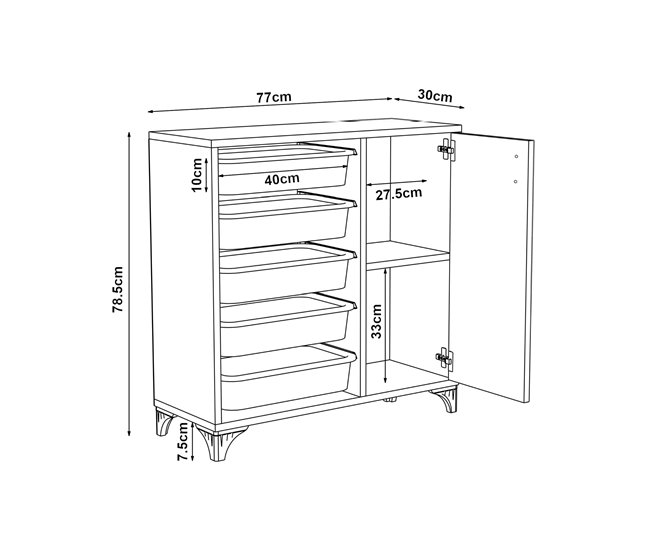 Aparador Aurland 5 cestas aglomerado/plástico 77 Antracita