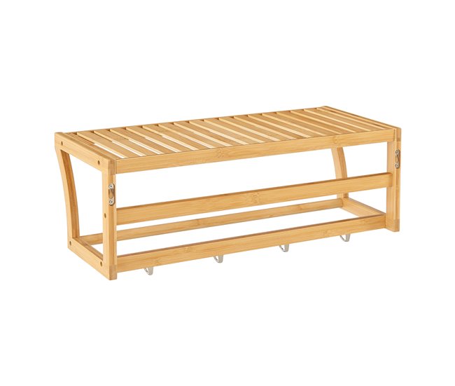 Estantería de pared Langeland con toallero y 4 ganchos bambú Natural