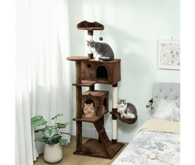 Árbol para Gatos Aglomerado de Madera, Felpa PawHut Marron