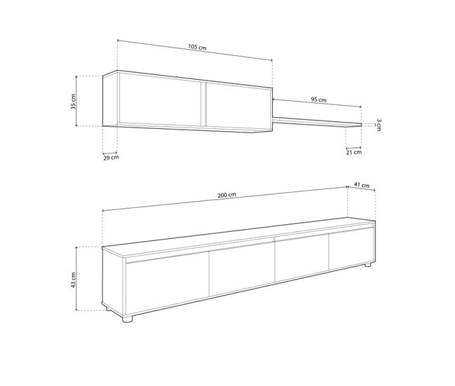Mueble de TV - Salón Arlet 200 Blanco/ Gris
