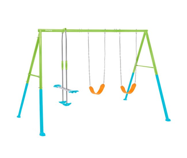Columpio jardín infantil doble con balancín INTEX Verde