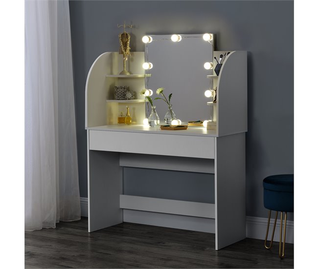 Tocador Köla Mesa de Maquillaje con Espejo con LED aglomerado 108 Blanco