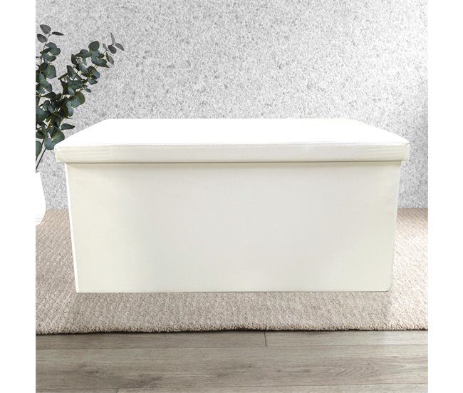 Puff Ottoman Almacenaje Rectangular Polipiel Plegable Beige