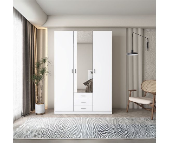 Armario Roma  puertas +  cajones con espejo sahara 148 Blanco