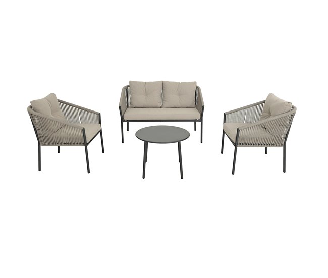 Set jardín MIKA sofá 2 plazas, 2 sillones y mesa de centro Beige