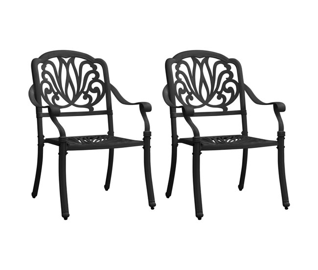 2 Sillas de jardín de aluminio fundido Negro