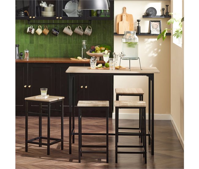 Set Mesa Alta de Bar y 4 Taburetes OGT11-N SoBuy Madera