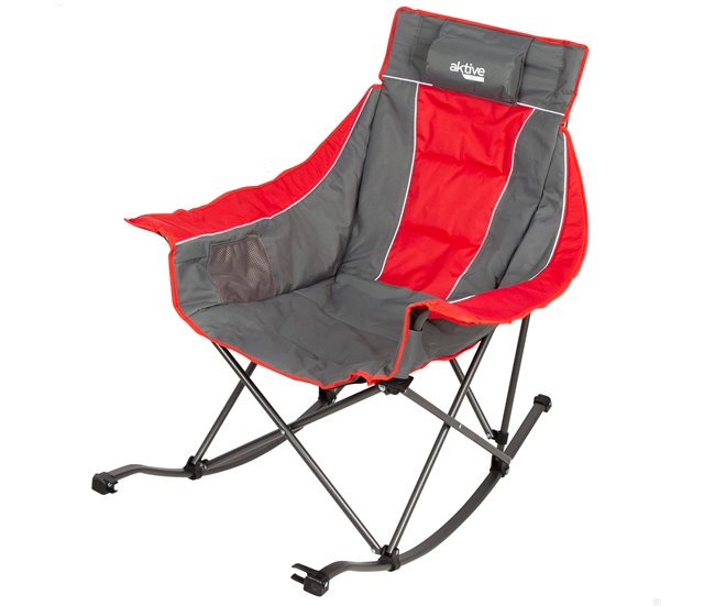 Aktive Silla mecedora plegable camping c/cojín y bolsillos Gris