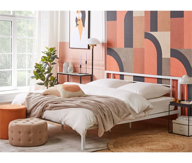 Beliani Cama con somier Metal CUSSET 187x209 Blanco