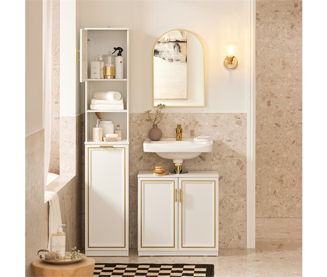 Armario Alto de Baño con 1 Puerta y 1 cesto BZR87-W SoBuy Blanco