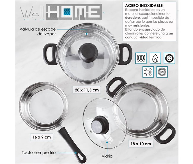 Batería de cocina de 5 piezaSan Ignacio Gris Claro
