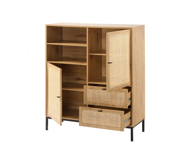 Aparador Alto con Fachadas de Ratán Madera