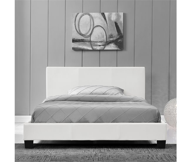 [Corium] Cama Albacete cuero sintético moderna - con colchón 149x210 Blanco
