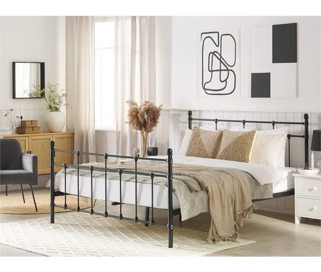 Beliani Cama con somier Metal LYNX 141x209 Negro