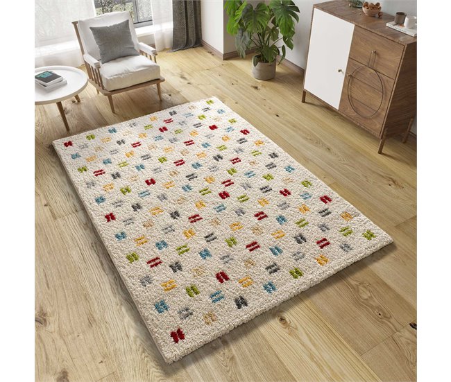 Alfombra shaggy geométrica BREMEN - ATTICGO 133x190 Blanco