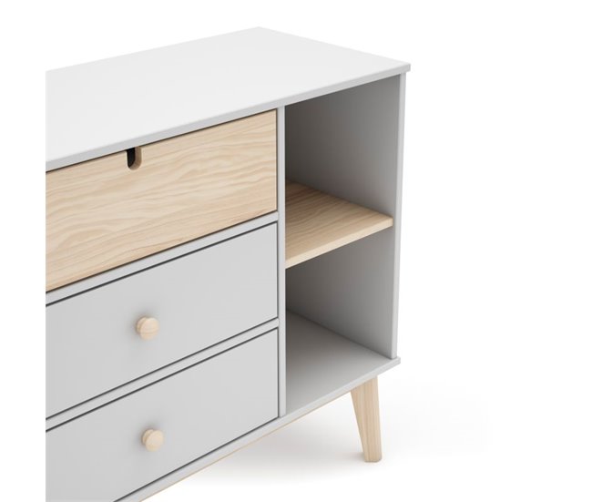 Cómoda Misty Cloud 3 cajones 90 Blanco/ Madera