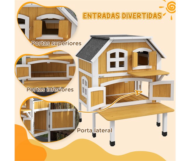 Caseta para Gatos Madera de Abeto PawHut Amarillo
