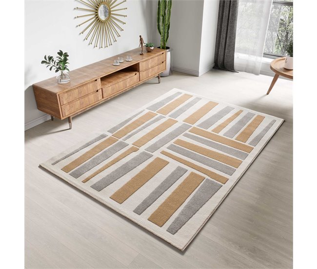Alfombra geométrica con relieve FLORA - ATTICGO 160x230 Plateado