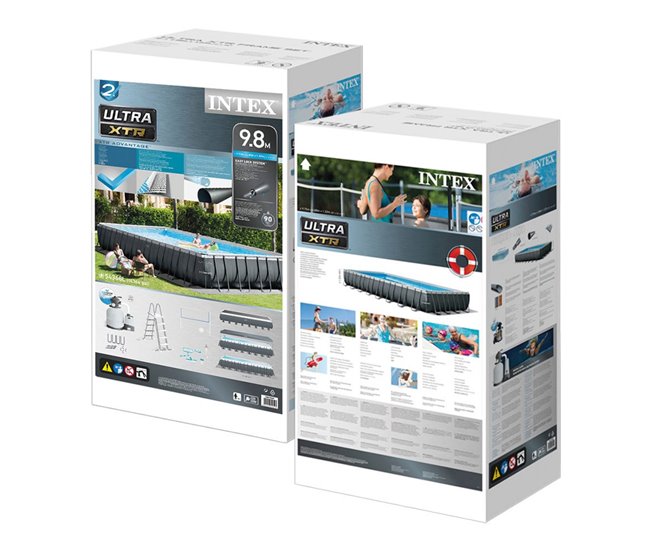 Piscina desmontable INTEX Pack deluxe + depuradora y clorador Gris