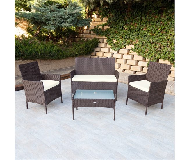 Conjunto muebles terraza sillones, sofá y mesa ratán Aktive Negro