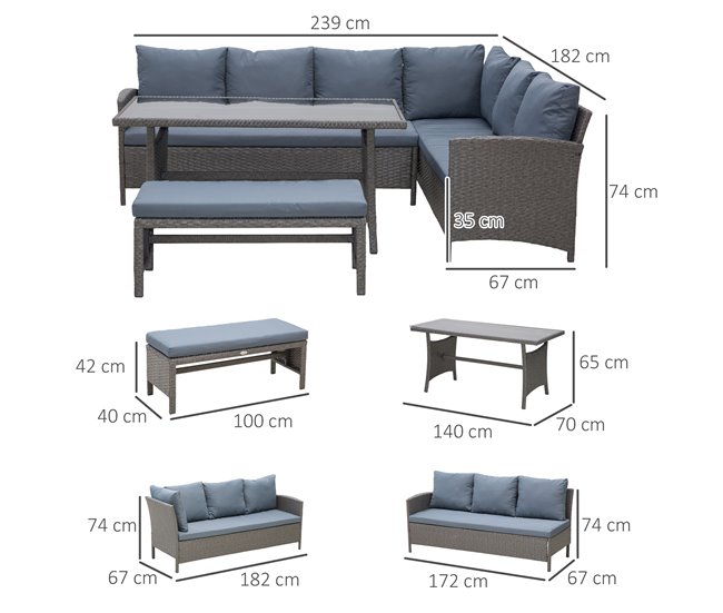 Conjunto 4 Piezas Muebles de Ratán Gris