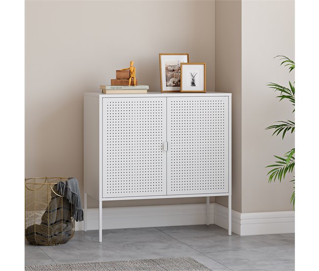Aparador Castelli con 2 puertas perforadas acero Blanco