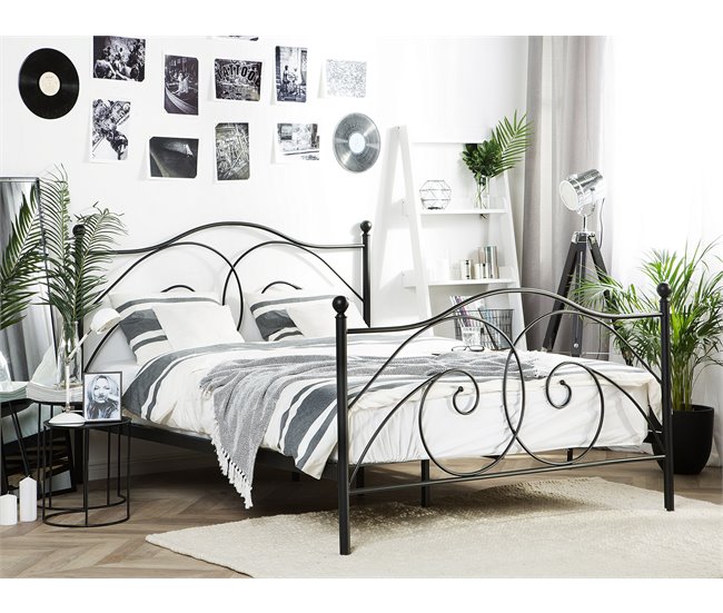 Beliani Cama con somier Metal DINARD 187x208 Negro