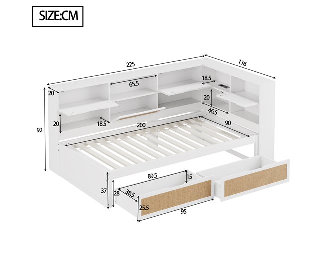 Camas individuales 116x225 Blanco