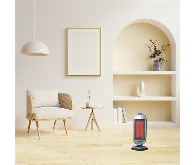 Estufa Electrica Fibra De Carbono Metal Serie Fulgor Plateado