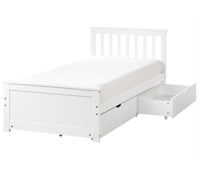 Beliani Cama con cajones Madera de pino OLENDON 99x206 Blanco