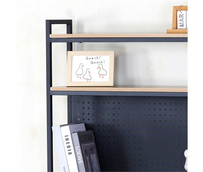 Max Home Escritorio con estantería y tablero perforado madera y acero Negro/ Madera