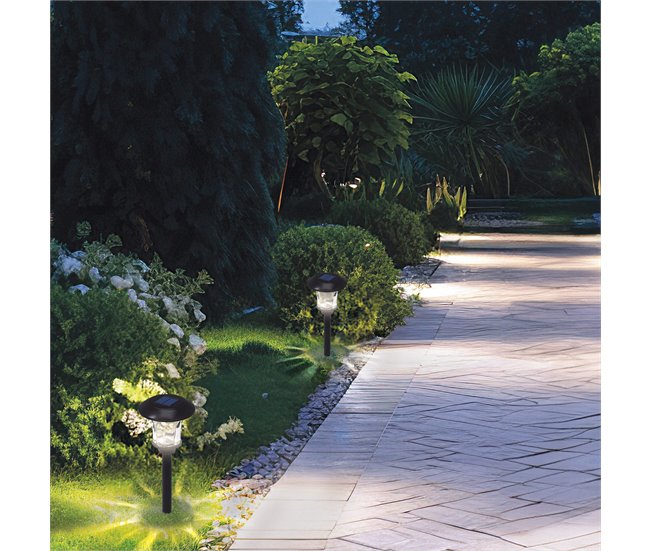 Aktive Set de 2 balizas solares LED 6 lúmenes con estaca Negro