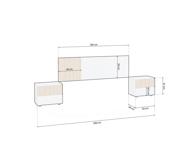 Cabecero con mesitas Nitza Natural/ Blanco