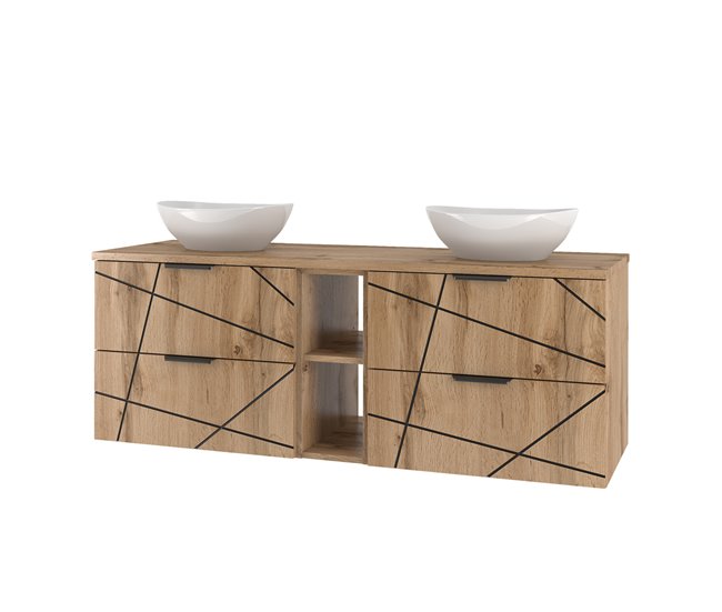 Conjunto de muebles con doble lavabo 2 compartimientos y columna Teren 140 Madera