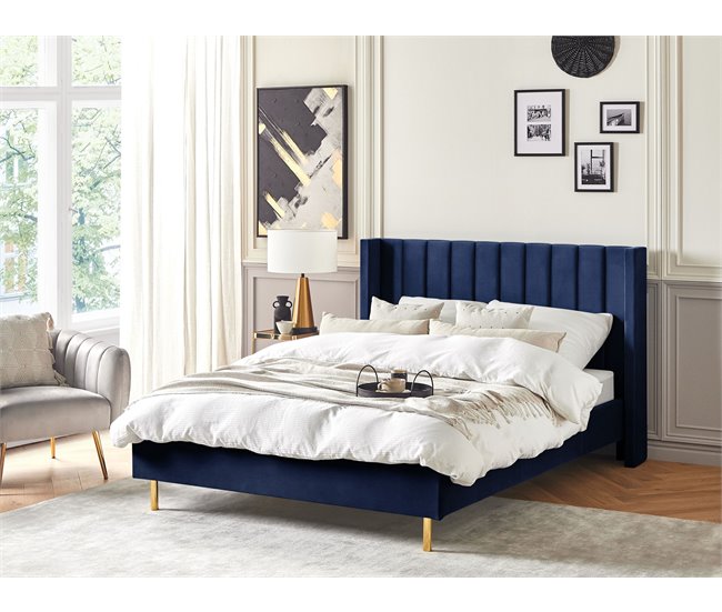 Beliani Cama Terciopelo VILLETTE 165x222 Azul Marino