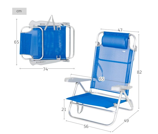 Aktive Pack de 2 sillas de playa plegables y reclinables Azul