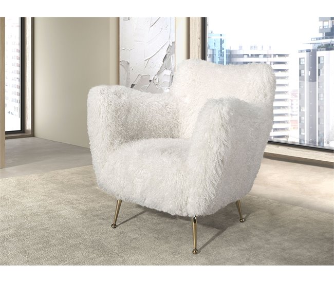 ANGEL CERDA Sillón tela pelo largo blanco Dorado