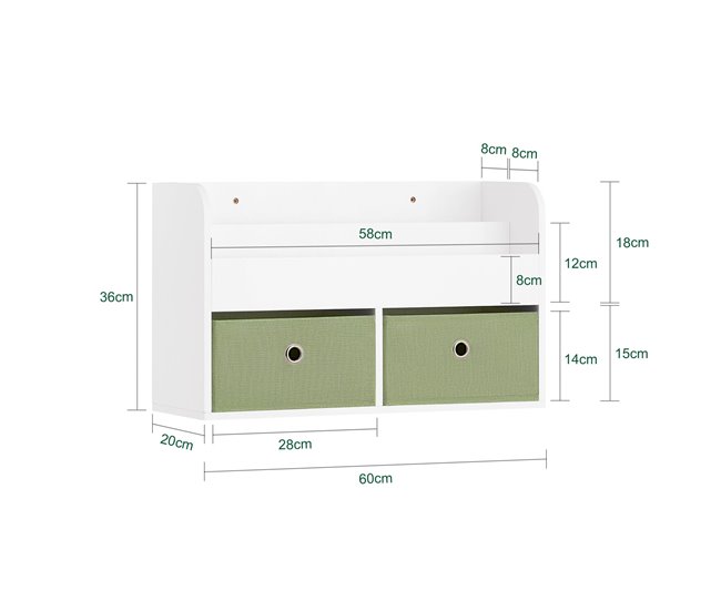 Estantería Infantil de Pared con 2 Estantes 2 Cajones SoBuy KMB81-W Blanco