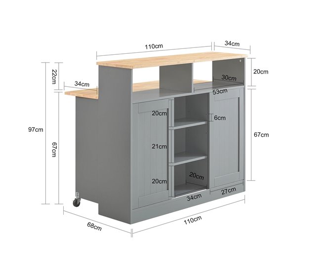 Aparador de Almacenamiento Encimera Extensible FSB36-HG SoBuy Gris Claro