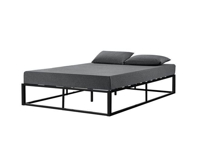 Cama Doble (Kreta) con listón de cama metal-acero 143x203 Negro