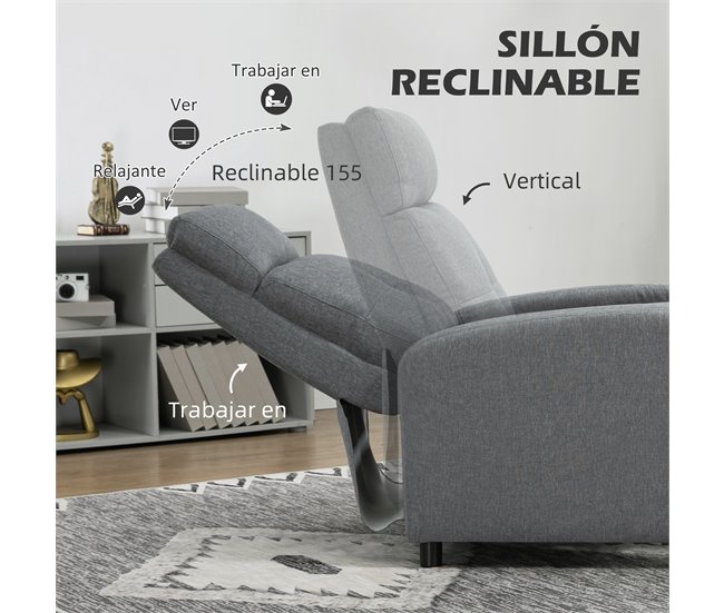 Sillón Relax Reclinable Poliéster, Espuma, Tablero Multicapa Gris