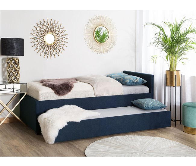 Beliani Cama con somier Poliéster MARMANDE 86x214 Azul Marino